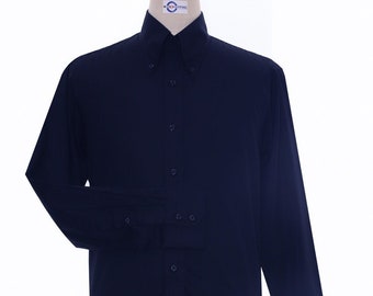 Men's Navy Blue Slim Fit Cotton Button Shirt - Etsy