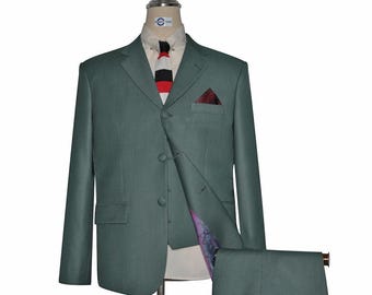 3 Piece Suit - Green and Black Small Houndstooth Suit