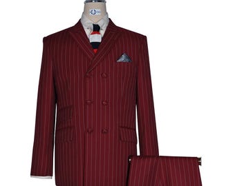 Double Breasted Suit - Burgundy and White Striped Suit