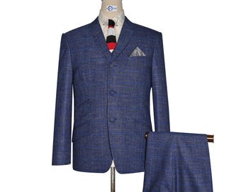 Linen Suit | Navy Blue Prince of Wales Check Suit