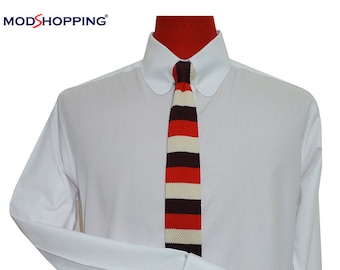 Men's White Cotton Penny Tab Collar Shirt: 60s Mod Style