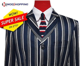 Boating jacket | Navy Blue Grey and White Striped Blazer