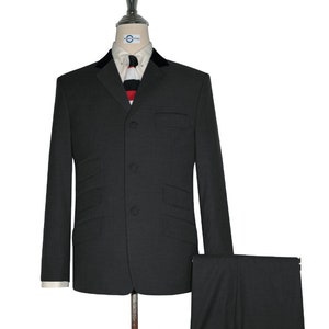 Mod Suit - Vintage Style Charcoal Grey Black Velvet Suit