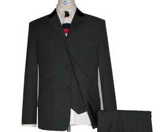 3 Piece Suit - Vintage Style Charcoal Grey Black Velvet Suit