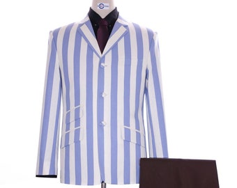 Boating Blazer jacket | White striped sky blue| For men
