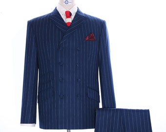 Navy Blue Stripe Double Breasted Suit