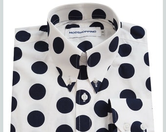 Polka Dot Shirt| Large Dark Navy Blue Dot In White Shirt For Man