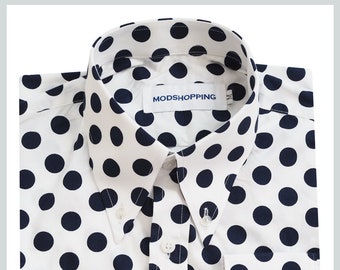 Navy Blue Polka Dot Shirt: Mens Cotton Button Down
