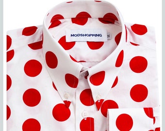 Polka Dot Shirt| Large Red Dot In White Shirt For Man