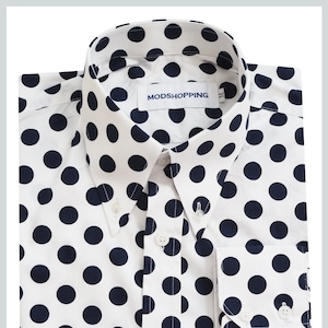Navy Blue Polka Dot Shirt: Mens Cotton Button Down