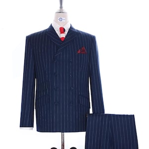 Navy Blue Stripe Double Breasted Suit
