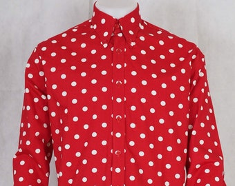 white shirt with red dots