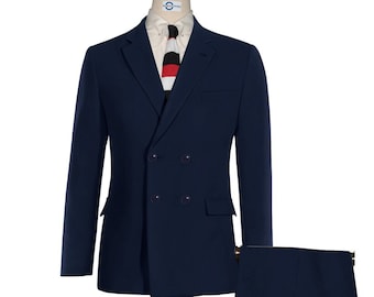 Vintage Style Dark Navy Blue Double Breasted Suit