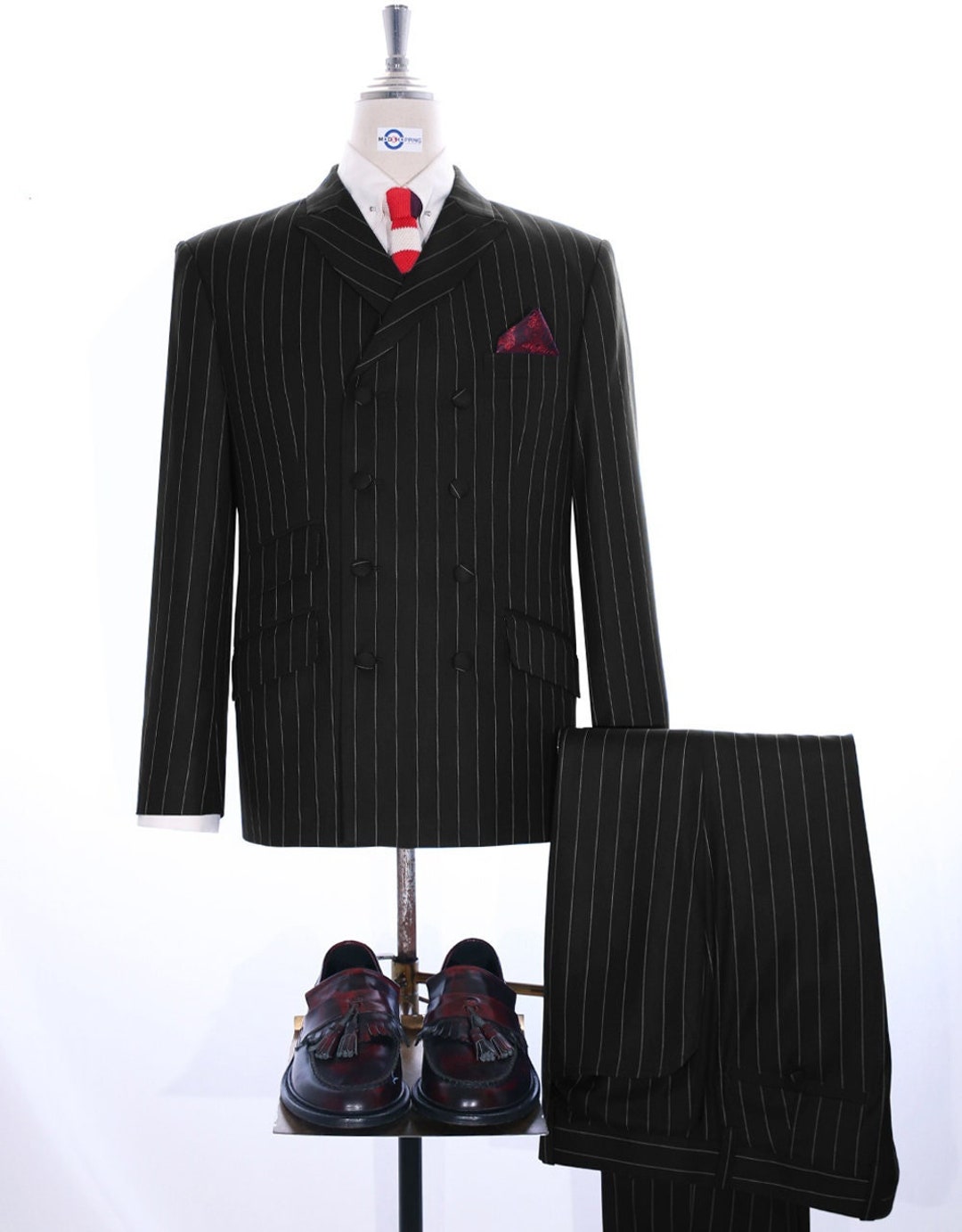 Black Stripe Double Breasted Suit Etsy Canada