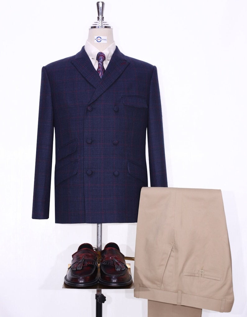 1960s Mens Suits | Mod, Skinny, Nehru     Tweed Jacket | Navy Blue Prince Of Wales Check 60s Style Jacket  AT vintagedancer.com