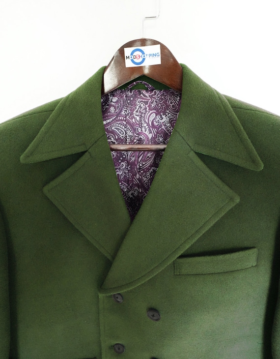 60's Retro Olive Green Double Breasted Pea Coat - Etsy