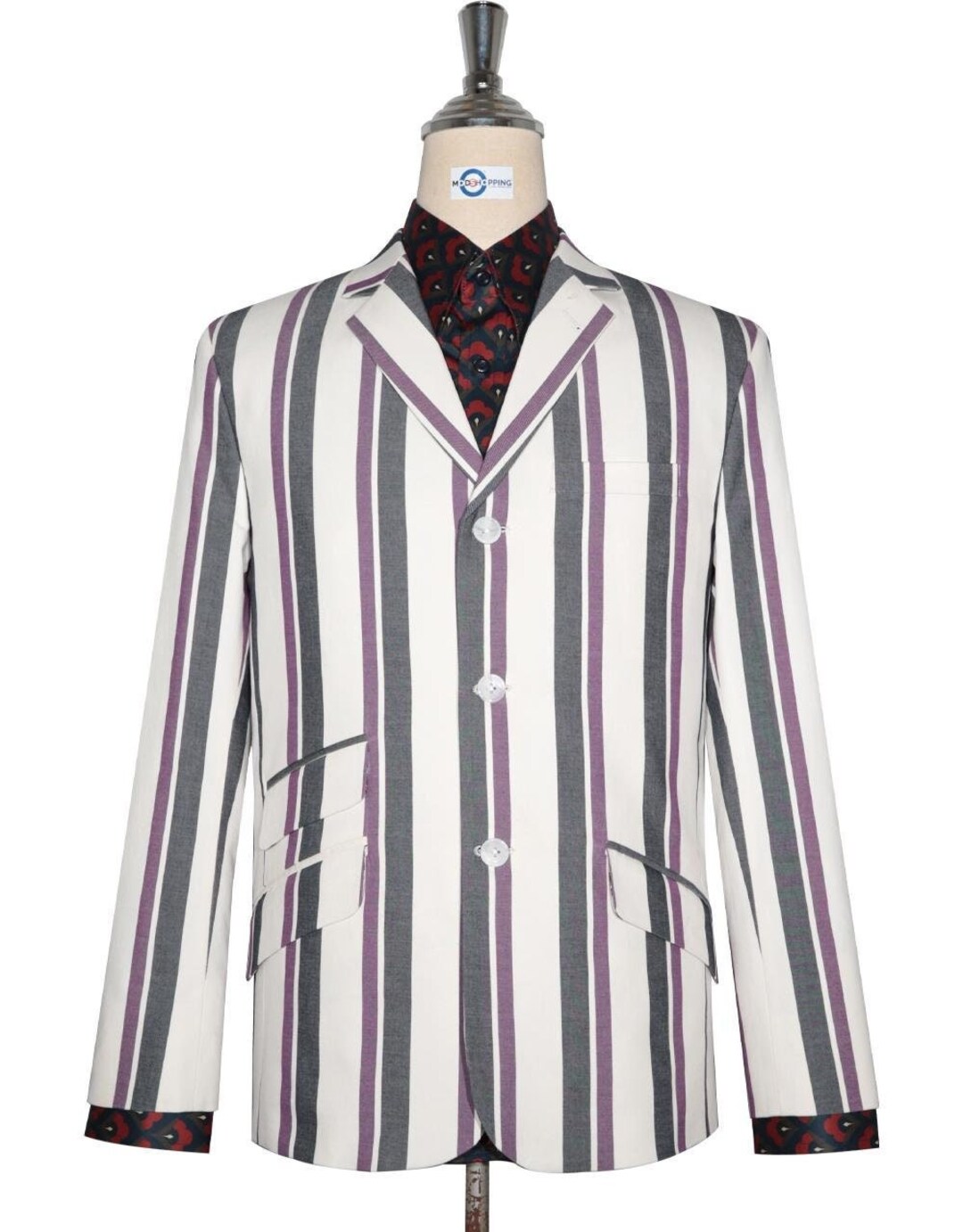 purple striped blazer