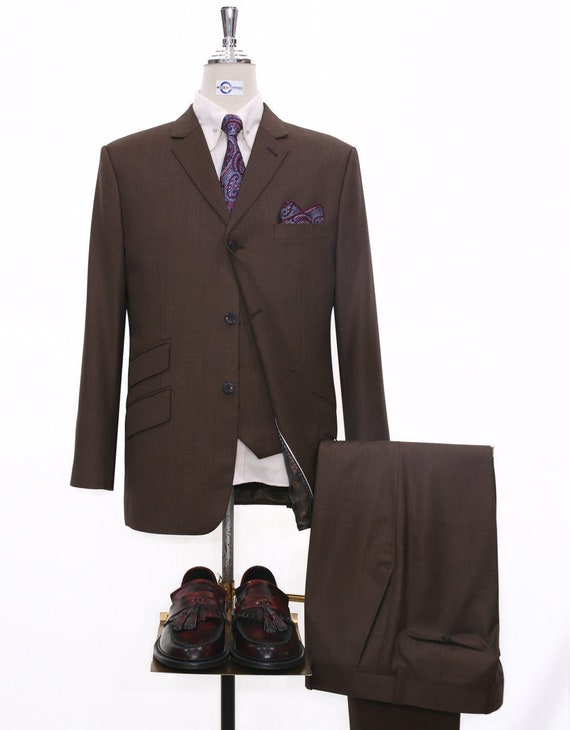 Three Piece Suit Brown Retro Mod 3 Button Tailored Suit - Etsy