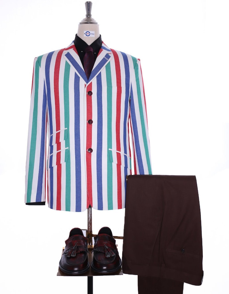 1960s Mens Suits | Mod, Skinny, Nehru     Boating Blazer | Red and Green Striped Blazer  AT vintagedancer.com