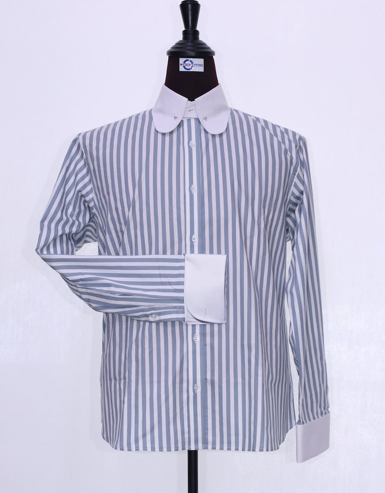 60s Men’s Mod Fashion – American Style     60s Mod Style Grey And White Stripe Shirt For Men  AT vintagedancer.com