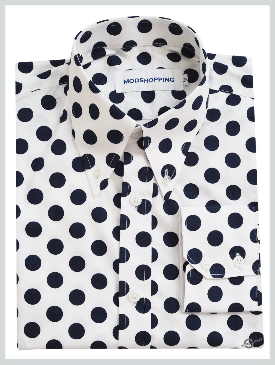 Mens polka dot top shirt black and white