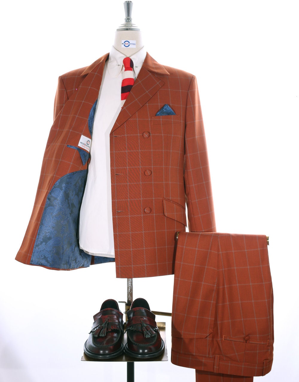 Double Breasted Suit - Orange Windowpane Check Suit - Etsy