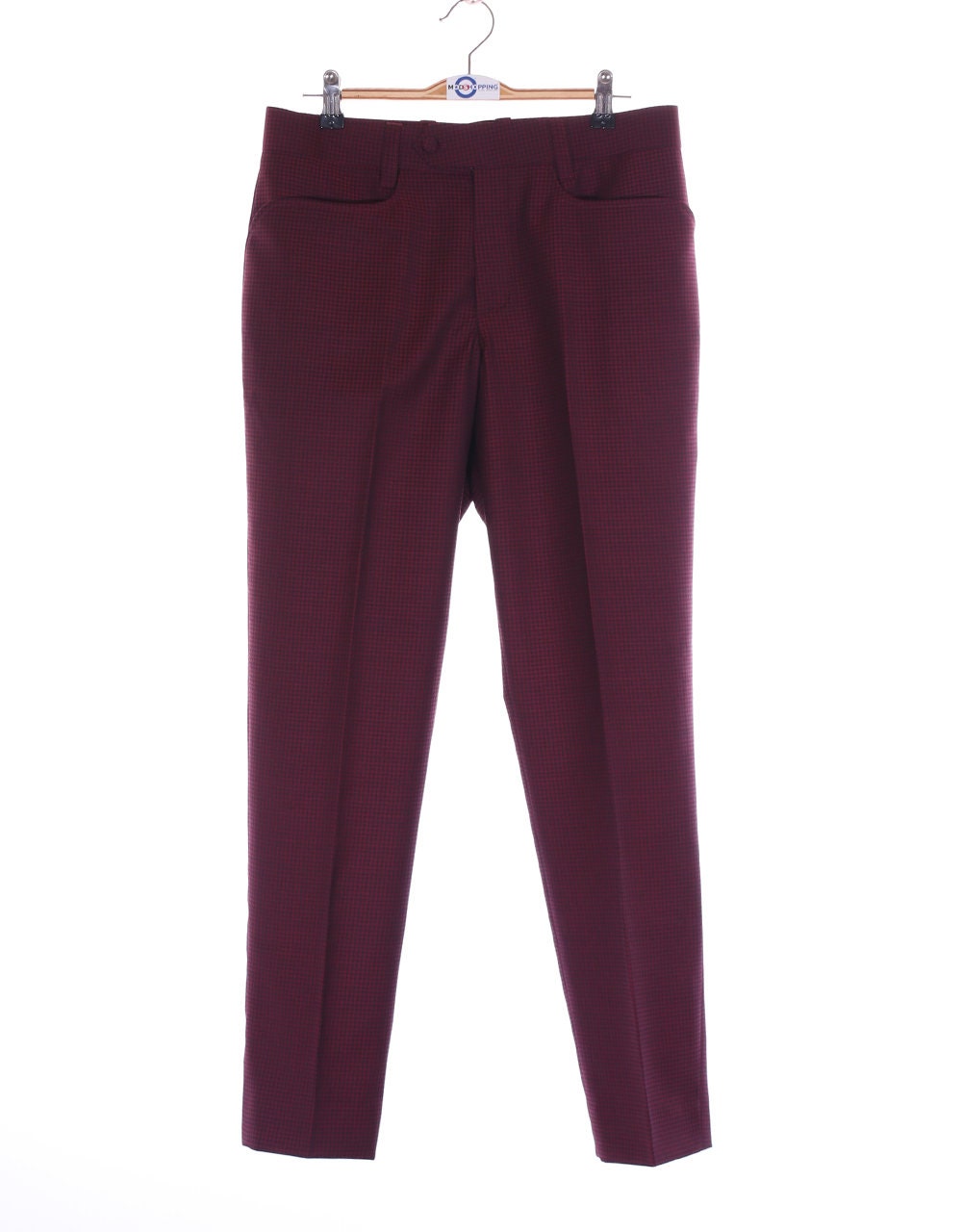One Button Three Pieces Short Fit Suit with Burgundy Check Design