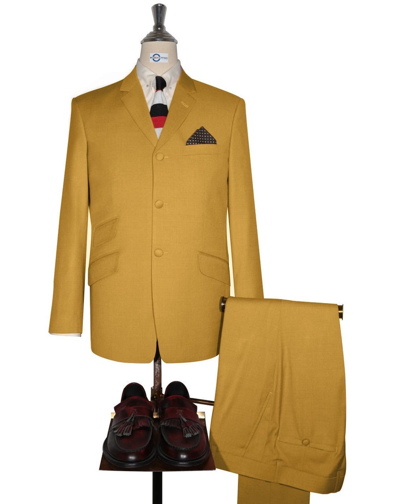 1960s Mens Suits | Mod, Skinny, Nehru     Mod Suit - 60s Vintage Style Mustard Yellow Suit  AT vintagedancer.com