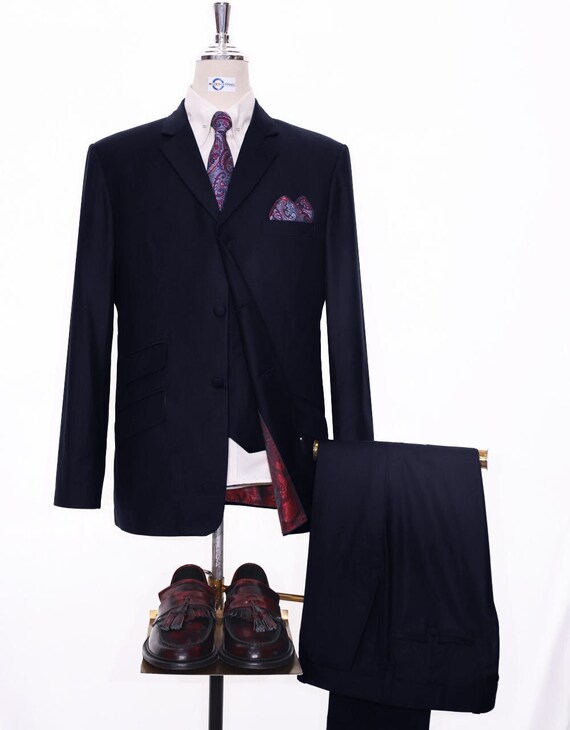 Buy Mens 3 Piece Suit Vintage Style Tailored Uk Pete Blue Mod 3 Button Suit  60s Online in India - Etsy