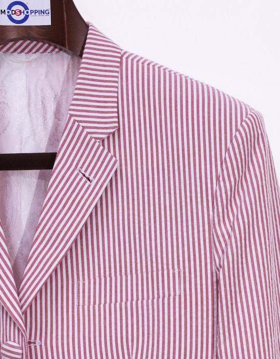 Red and white striped shop blazer mens