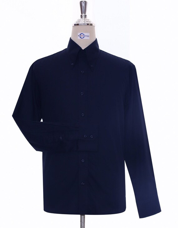 Button Down Shirt Navy Blue Dress Shirt for Man Etsy