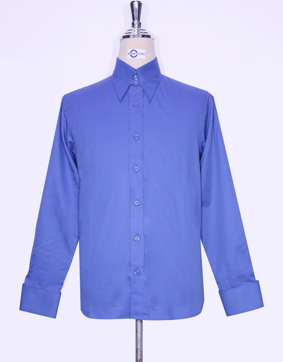 60s Mod Tab Collar Shirt: Sky Blue Cotton, Milanese Cuff - Etsy
