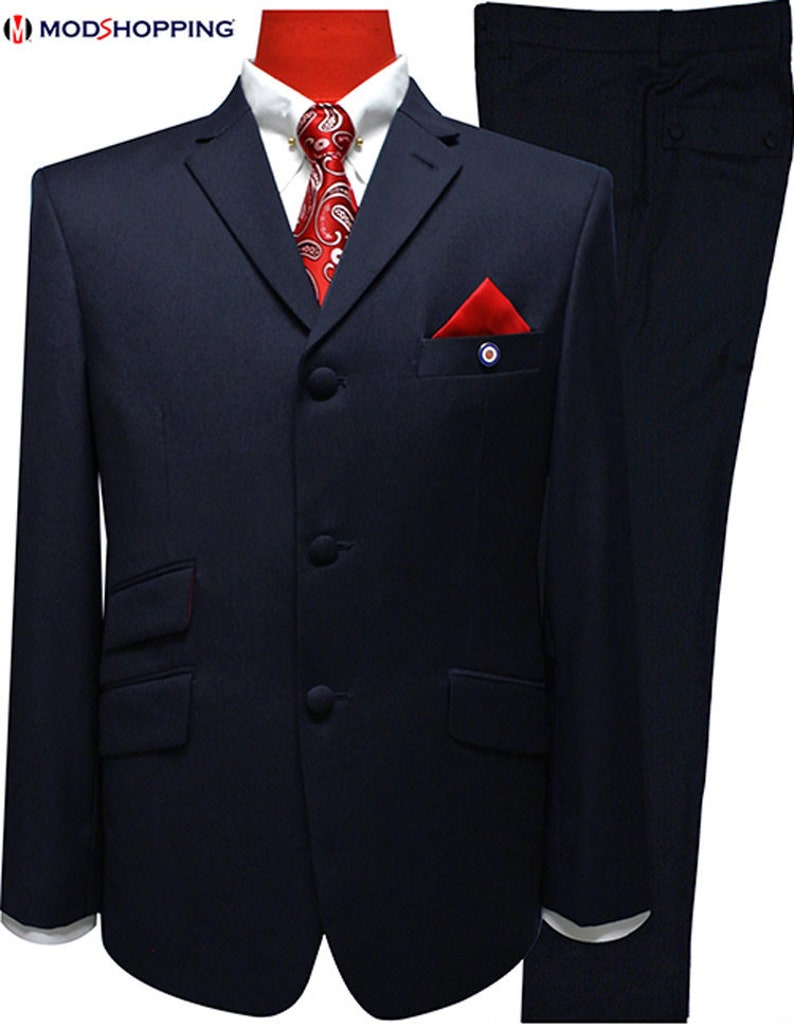 Tailored 60s Style Navy Blue Mod Suit 3 Button Navy Blue Suit