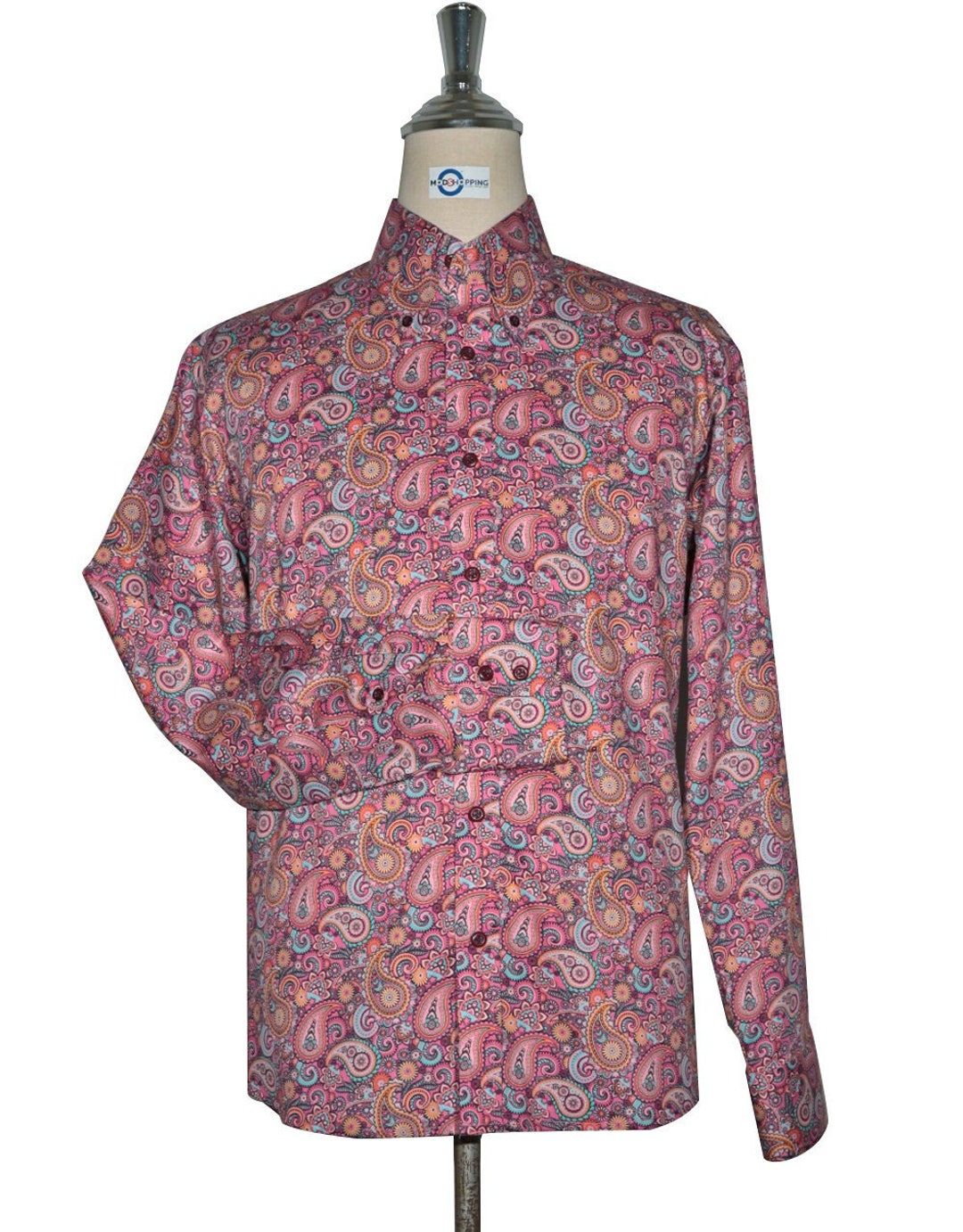 Paisley Shirt 60s Style Pink Paisley Shirt Etsy