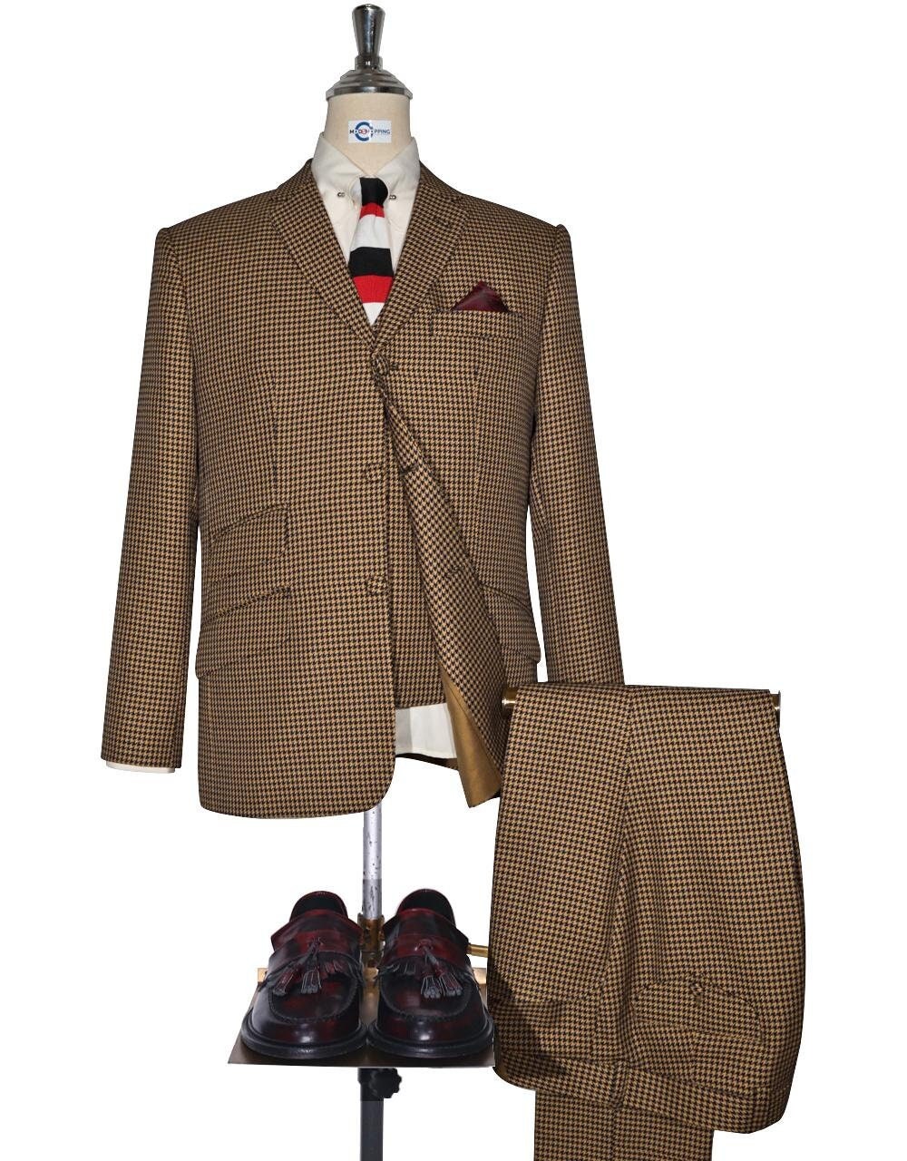 3 Piece Suit | Brown And Black Houndstooth 60s Mod Style Suit