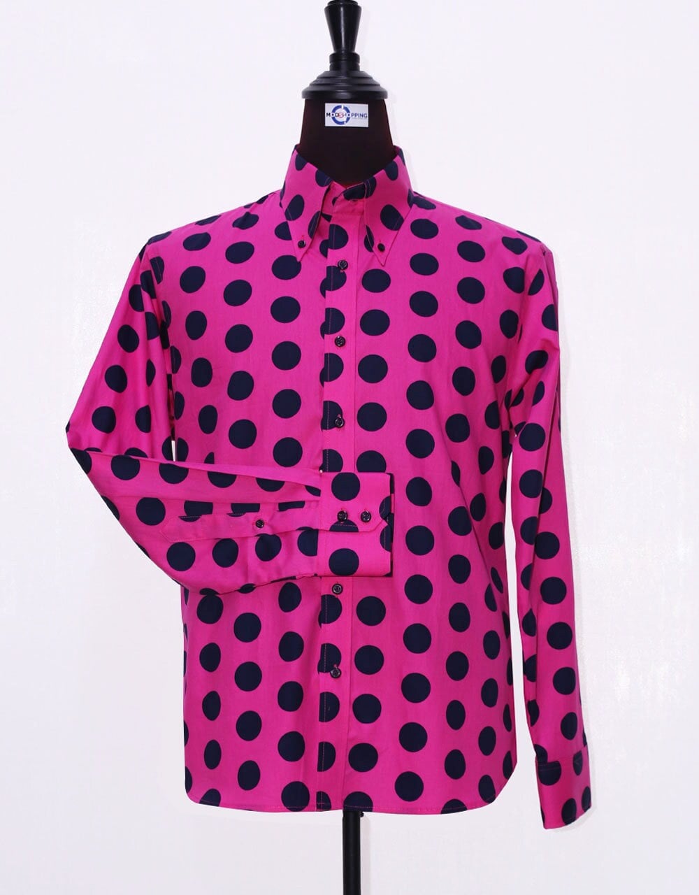 Mod Shirt Large Fuchsia Polka Dot Shirt 