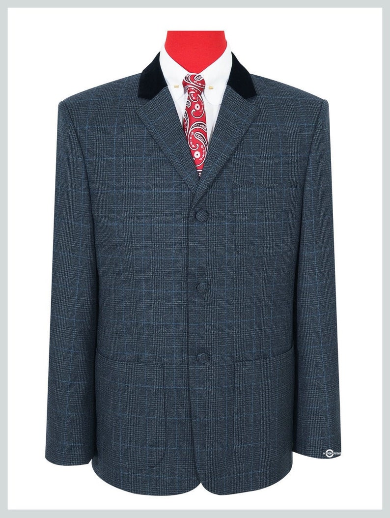 1960s Mens Suits | Mod, Skinny, Nehru     Charcoal Green Glen Plaid Blazer Jacket  AT vintagedancer.com