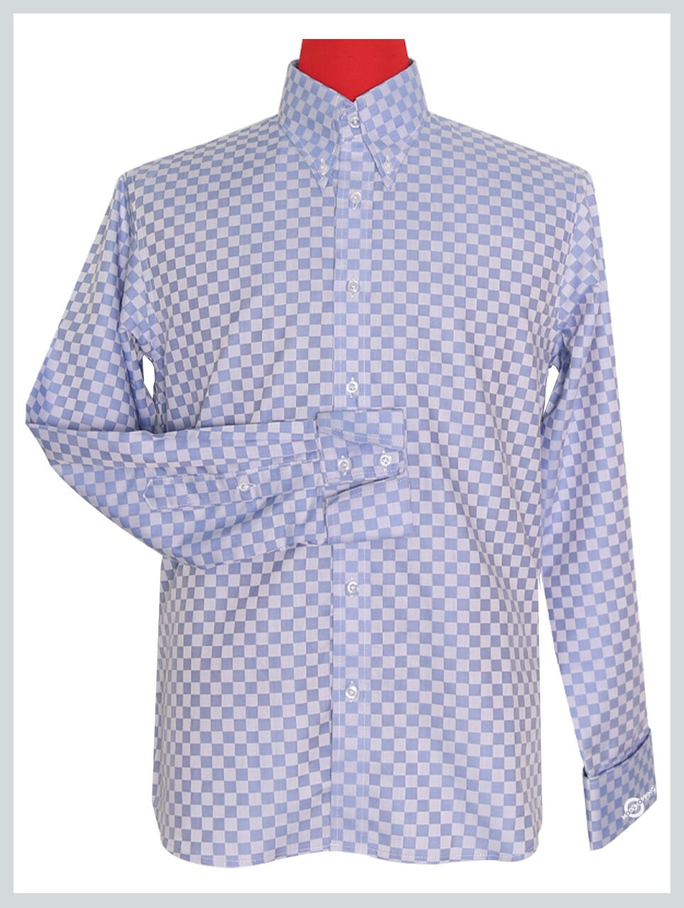 Image of Long Sleeve Shirt Ska Check Sky Blue For Men's