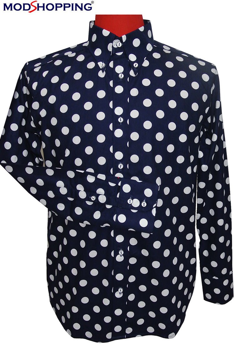 Image of Polkadot Shirt | Navy Blue Big Polka Dot For Man