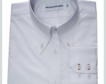 Tailored White Cotton Button Down Shirt: Red Stitch Detail