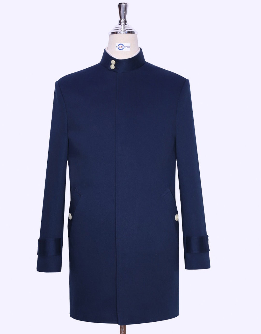 Mac Coat Mens 60s Style Navy Blue Funnel Neck Coat Etsy Australia