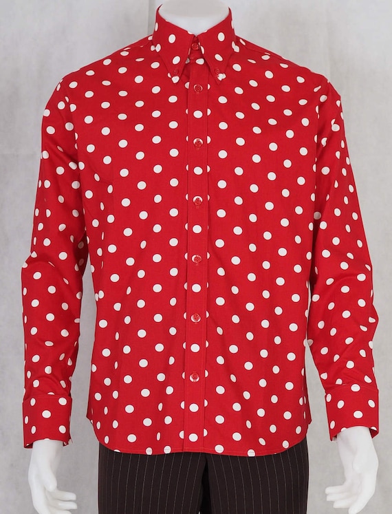 Polka Dot Shirt 60s Mod Large White Dot 