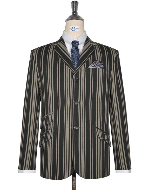 Boating Blazer Olive Green and Khaki Striped Blazer Etsy Canada