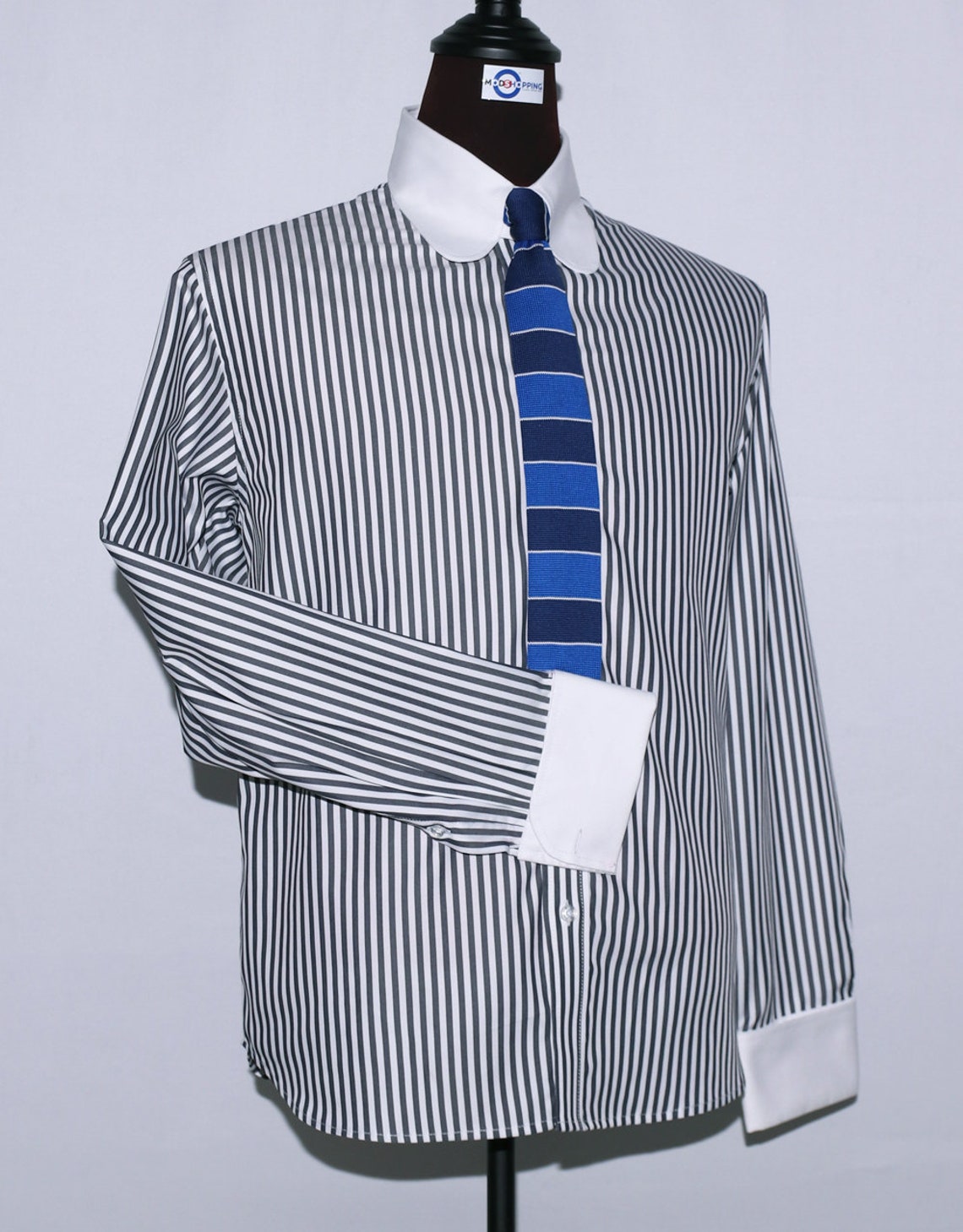 Tab Collar Black Striped Dress Mens Shirt Etsy