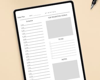 Planificador diario minimalista digital, Lista diaria de tareas pendientes para la escuela/trabajo, Planificador de productividad sin fecha, Horario diario