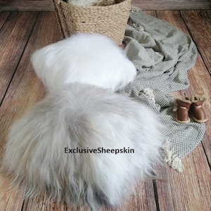 Soft decorative sheepskin pillows, different colors, long hair, square 15,7&quot;x 15,7&quot;, schaffell, Hygge