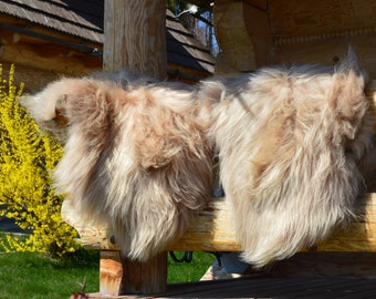 Beige Icelandic Dyed Genuine Sheepskin Lambskin Sheep skin rug pelt long wool soft throw, schaffell, Hygge