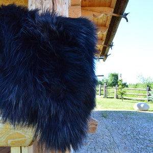Icelandic Black Dyed Genuine Sheepskin Lambskin Sheep skin rug pelt long wool, schaffell, Hygge