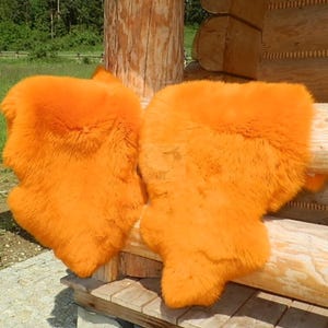 Orange Dyed Genuine Sheepskin Lambskin Sheep Skin Rug Pelt Soft Wool Throw, schaffell, Hygge