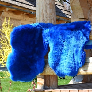 Blue Dyed Genuine Sheepskin Lambskin Sheep Skin Rug Pelt Soft Wool Throw, schaffell, Hygge